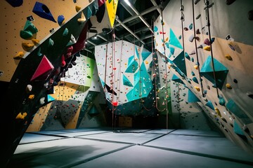 Side View of Climbing Training Studio with Challenging Surfaces