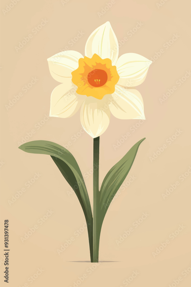 Poster elegant daffodil illustration on beige