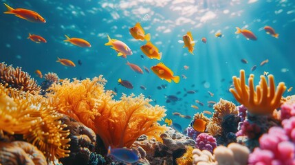 Obraz premium Vibrant coral reef teeming with colorful fish,