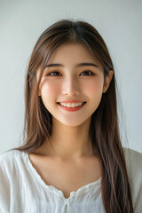 Fototapeta premium Asian woman positive smile on white background, beauty positive smile