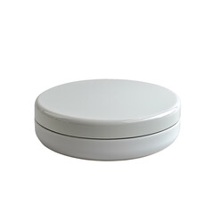 Front view of a white opaque compact case with no labels isolated on a white transparent background.