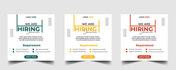We are hiring recruitment open job vacancy design vector social media post banner template or web banner layout