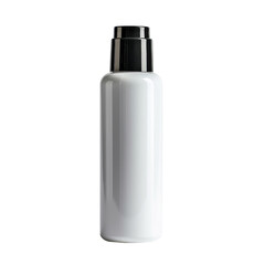 Front view of a white opaque makeup remover bottle with no labels isolated on a white transparent background.