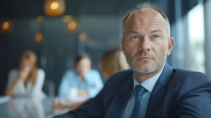 Portrait employee and mature man in boardroom confidence and CEO in corporate and auditor Office bookkeeper and person on table business meeting and collaboration for planning and proj : Generative AI