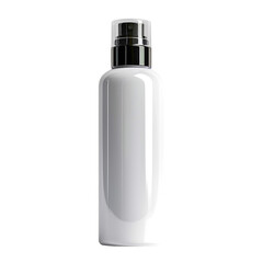 Front view of a white opaque makeup remover bottle with no labels isolated on a white transparent background.