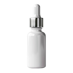 Front view of a white opaque serum bottle with no labels isolated on a white transparent background.