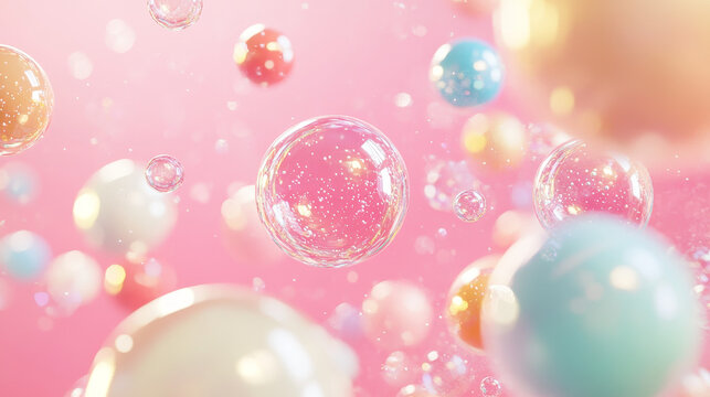 Color Scheme: Pastel colors are used for the bubbles to evoke a sense of calm and serenity, contrasting with the soft pink background.
