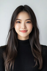 Fototapeta premium Asian woman positive smile on white background, beauty positive smile