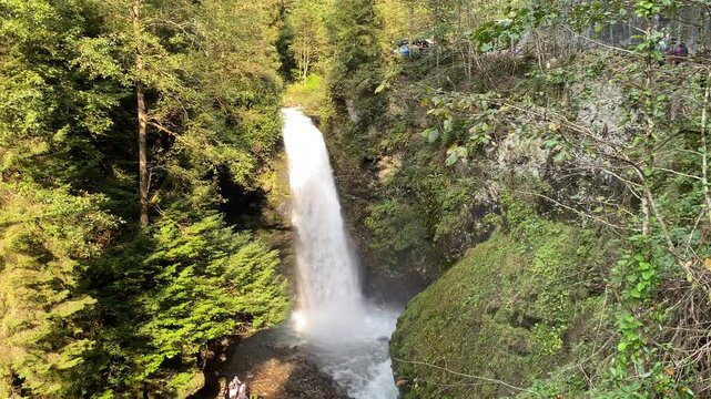 &Ccedil;amlıhemşin, Rize, Turkey, 15 October 2021. Palovit Waterfall in the Ka&ccedil;kar Mountains National Park is one of the waterfalls with the highest flow rate in Rize. Turkish language: Palovit Şelalesi