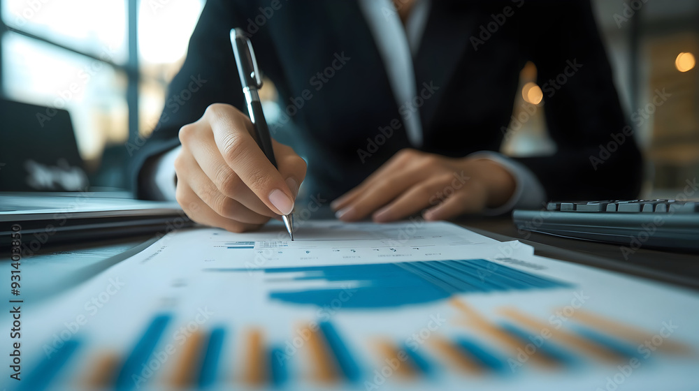 Poster business analyst checking in financial statement for audit internal control system. accounting and f
