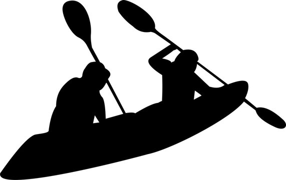 black kayak silhouette paddling on water clip art preview