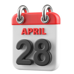 28th April Calendar Icon 3D Render
