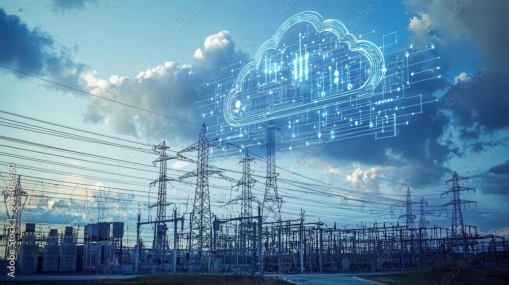 Poster cloud-based iot technology managing a smart grid highlighting the synergy between cloud technology a