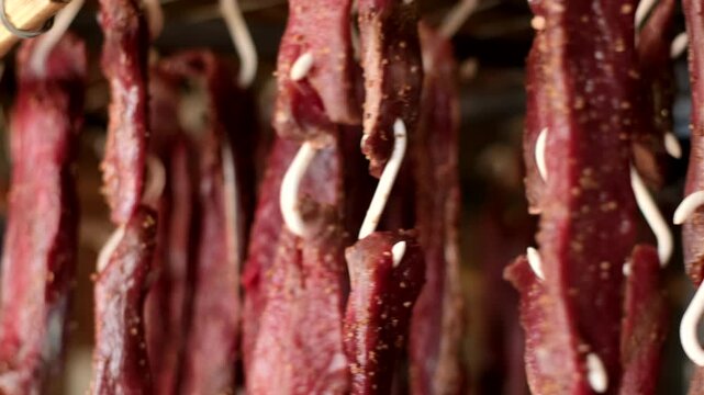 Venison meat strips cured and spiced with mixed herbs, traditional delicacy