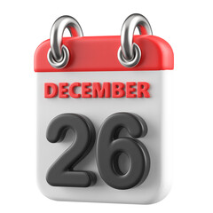 26th December Calendar Icon 3D Render