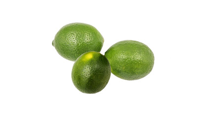 Early harvested green lemons isolated on white background