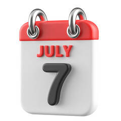 7th July Calendar Icon 3D Render