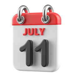 11th July Calendar Icon 3D Render