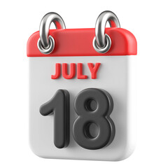 18th July Calendar Icon 3D Render