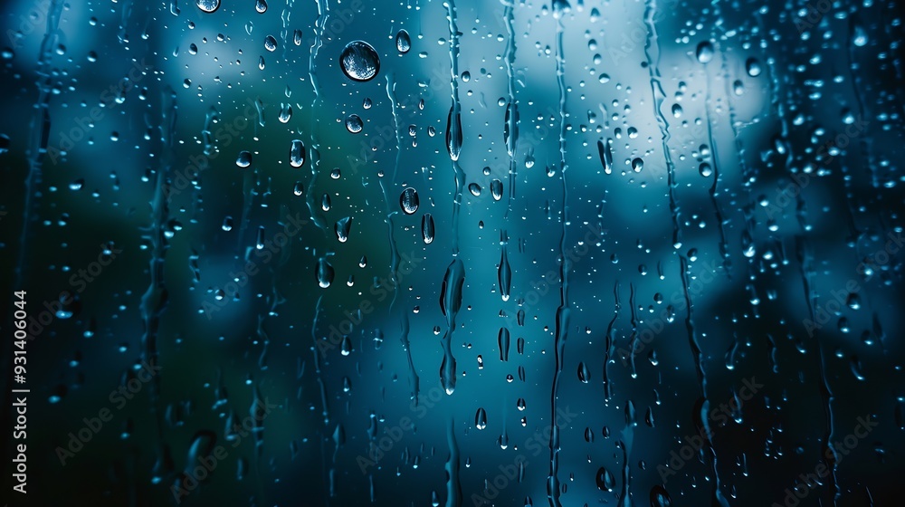 Leinwandbilder rain drops on the window surface dark blue clouds visible through the rain rainy background : genera