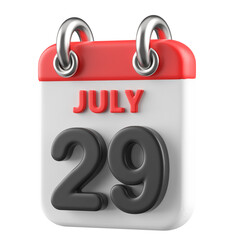 29th July Calendar Icon 3D Render