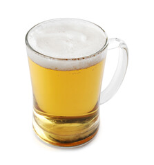 Glass mug of light beer isolated on white