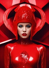 "Crimson Majesty: The Futuristic Pop Icon"