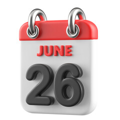 26th June Calendar Icon 3D Render