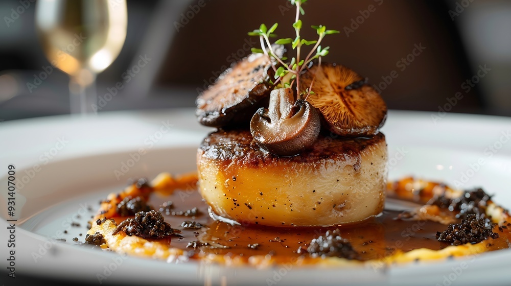Poster exquisite potato confit and mushroom truffle fine dining this highquality image captures the artistr