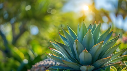 Fototapeta premium Queen Victoria Agave Plant at the San Diego Botanical Gardens : Generative AI