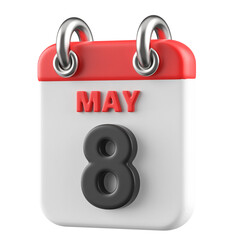 8th May Calendar Icon 3D Render