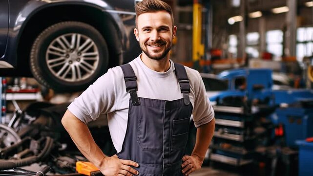 Portrait of Attractive confident male auto mechanic in Car Service