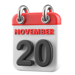20th November Calendar Icon 3D Render