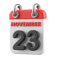 23rd November Calendar Icon 3D Render