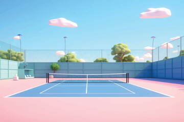 Vibrant outdoor tennis court scenery