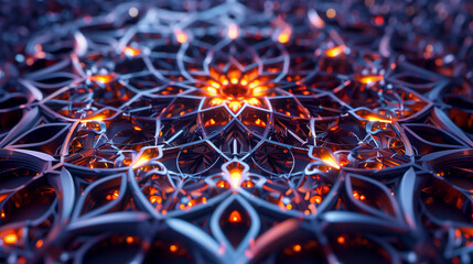 a 3D mandala with symmetrical, repeating patterns and intricate details, abstract 3d art wallpaper, background 