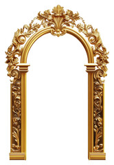 Fototapeta premium Ornate golden arch with intricate floral designs, cut out - stock png.
