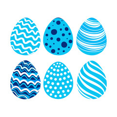 Easter eggs Blue painted eggs Colored stripes dots waves on a flat illustration (1)