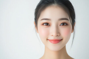 Obraz premium Asian woman positive smile on white background, beauty positive smile