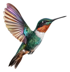 Obraz premium Vibrant hummingbird flying with wings spread, cut out - stock png.