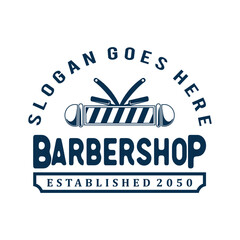 Barber shop logo and white vintage labels illustration templates vintage design tools vector.