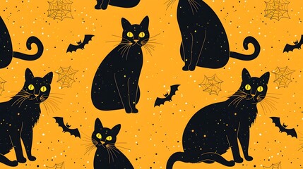Bright and Playful Eerie Black Cat Silhouette Pattern for Halloween