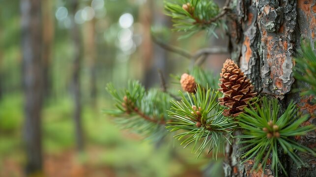 Japanese red pine Pinus densiflora It is characterized by its red bark and thin leaves and Matsutake mushruum a luxury food ingredient in Japan grows in forests of this tree : Generative AI