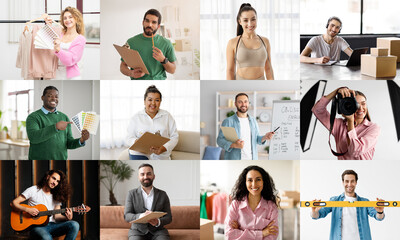 The image showcases a diverse group of professionals in different settings, each working in their...