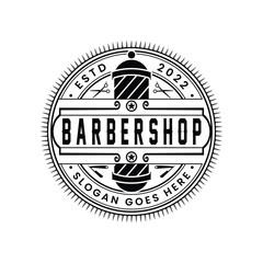 Obraz premium Barber shop logo and white vintage labels illustration templates vintage design tools vector.