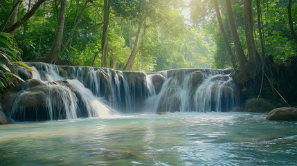 waterfall in the jungle, beautiful stream and forest, perfect travel wallpaper