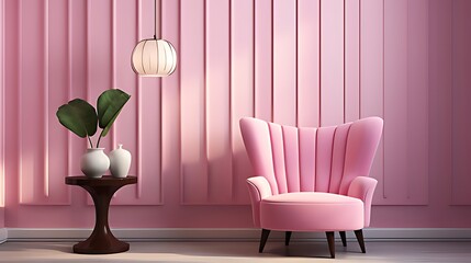 Photo Art Deco interior in classic style with pink armchair and lamp.3d renderin
