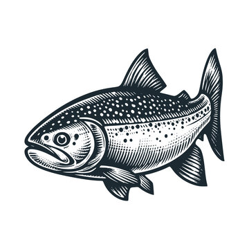 recommend clip art: The Tuna fish logo. Black white vector illustration.