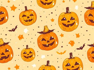 Cute Pumpkin Pattern with Halloween Themed Cartoon for Festive Banner Background