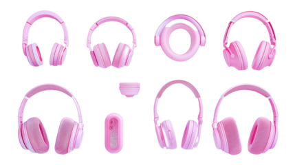 set of nice stylish and cool pink and headphones